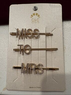 Gold 'Miss to Mrs' Rhinestone Hair Pin Set